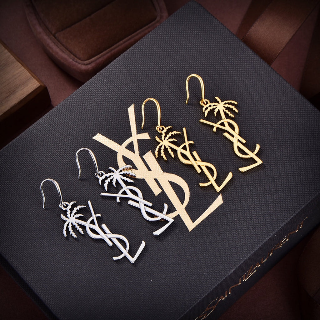 18K YSL Monogram Palmier Statement Earrings
